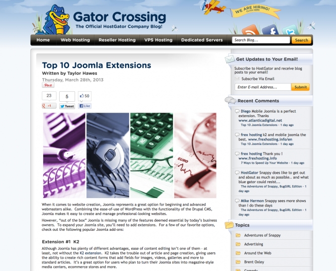 K2 ranks #1 in HostGator's top 10 Joomla! extensions list