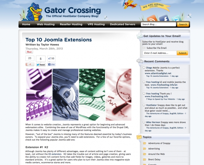 K2 #1 Joomla! extension according to HostGator
